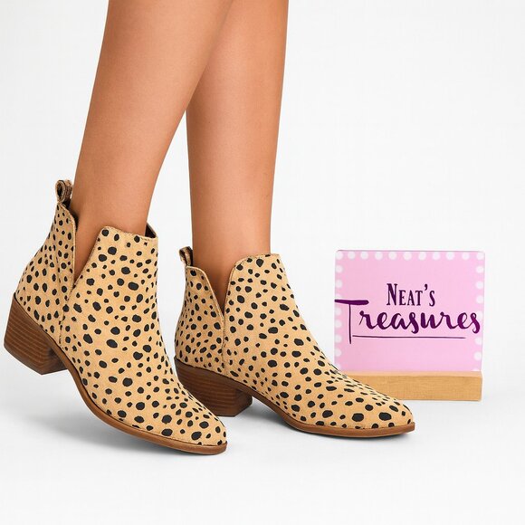 Dolce Vita KAIDIE Leopard Spot Leather Stacked Block Heel Ankle Boots Sz 7.5 M - Picture 1 of 14